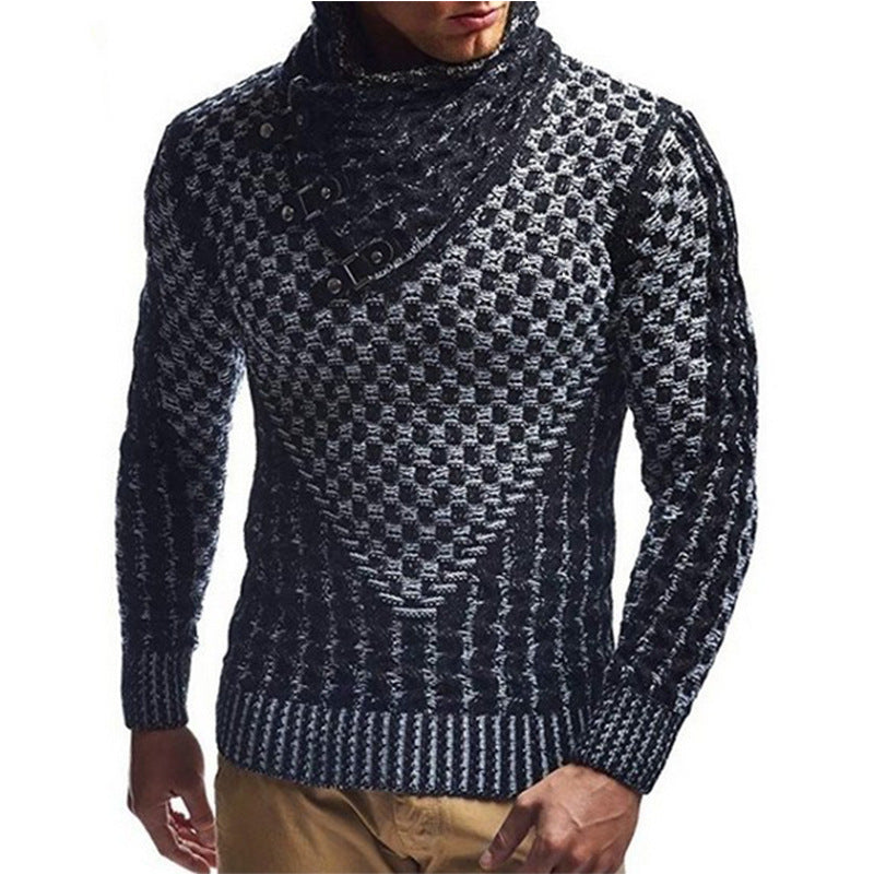 Men's knitted sweater with innovative high collar and textured pattern Lisslune