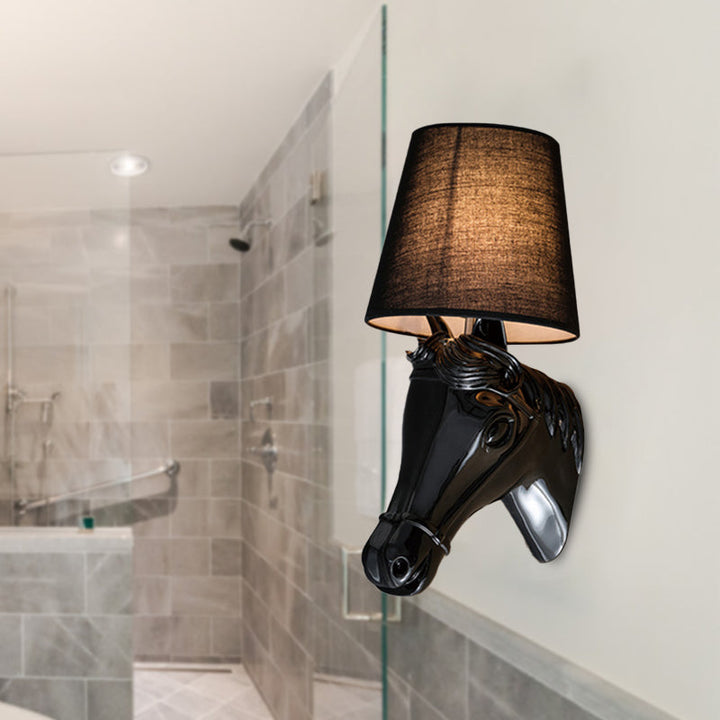 Skørter | Metal Horse Head Wall Lamp Lighting Traditional 1 Light Bedroom Wall Mounted Lamp in Black/White with Fabric Shade, 8.5"/12" B