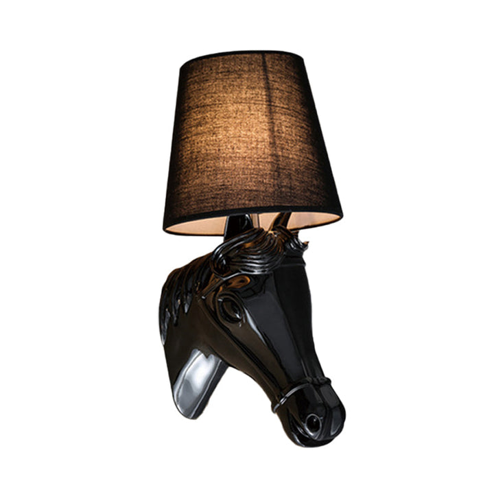 Skørter | Metal Horse Head Wall Lamp Lighting Traditional 1 Light Bedroom Wall Mounted Lamp in Black/White with Fabric Shade, 8.5"/12" B
