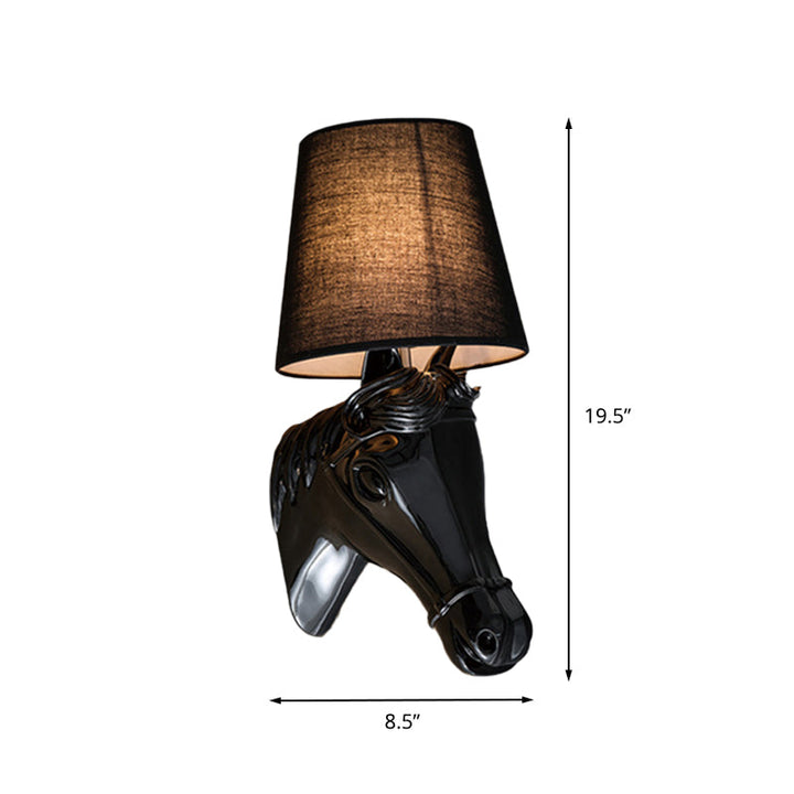 Skørter | Metal Horse Head Wall Lamp Lighting Traditional 1 Light Bedroom Wall Mounted Lamp in Black/White with Fabric Shade, 8.5"/12" B