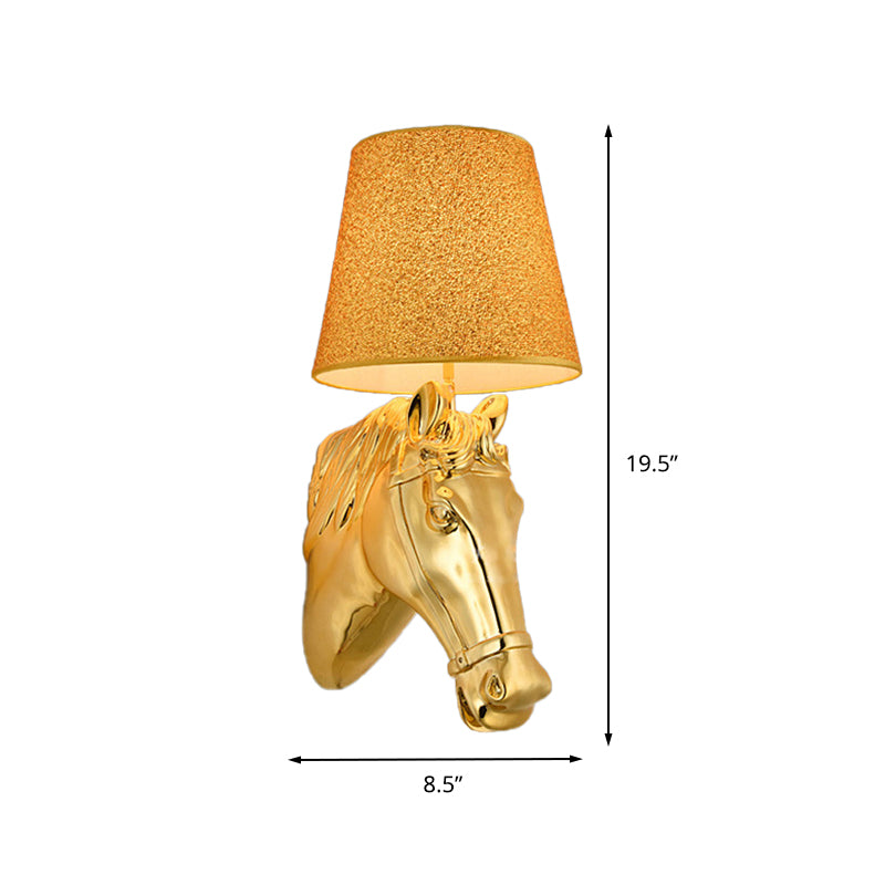 Skørter | Metallic Horse Head Motif Wall Lamp Classic 1 Light Wall Mounted Lamp in Gold, 8.5"/12" W