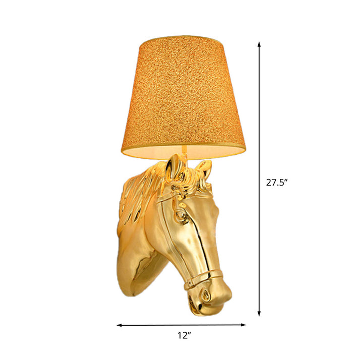 Skørter | Metallic Horse Head Motif Wall Lamp Classic 1 Light Wall Mounted Lamp in Gold, 8.5"/12" W