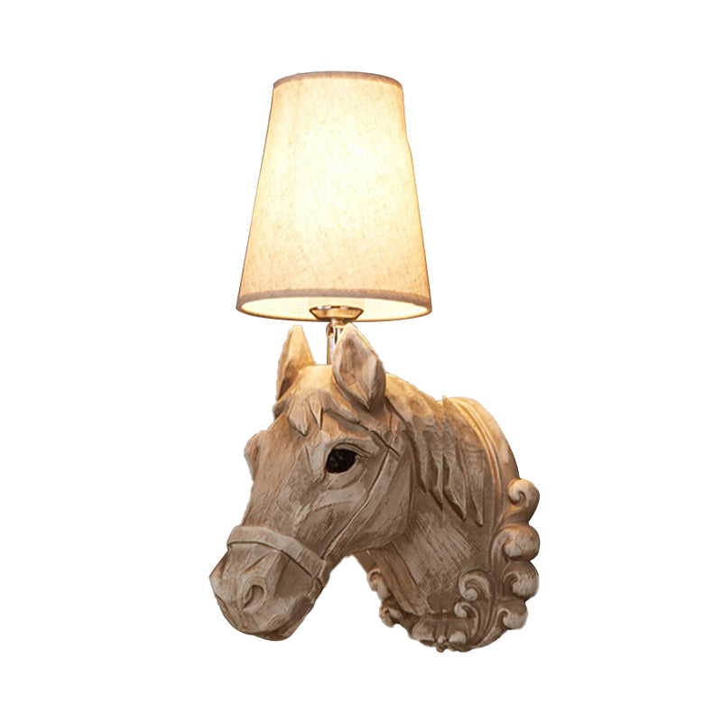 Skørter | 1 Light Wall Spotlight Lighting Traditional Horsehair Wall Lamp Light Fixture in Light Brown with Gradient Fabric Shade