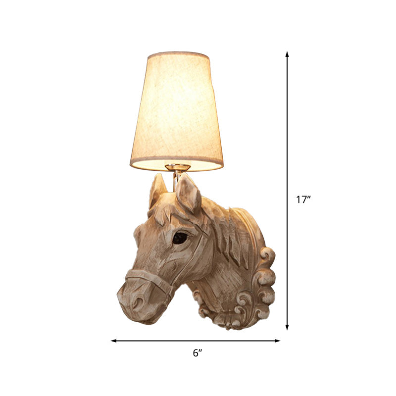 Skørter | 1 Light Wall Spotlight Lighting Traditional Horsehair Wall Lamp Light Fixture in Light Brown with Gradient Fabric Shade