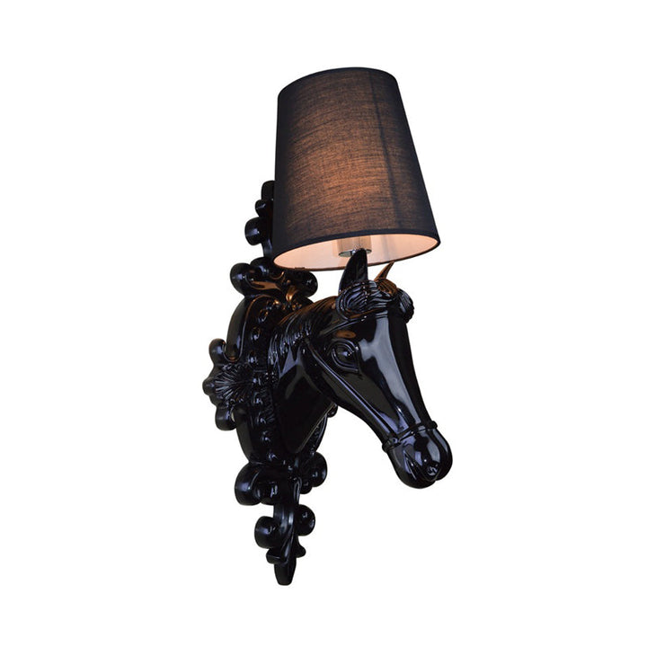 Skørter | 1 Bulb Horse Wall Lamp Classic Black/White Resin Wall Mounted Lamp with Cone Fabric Shade