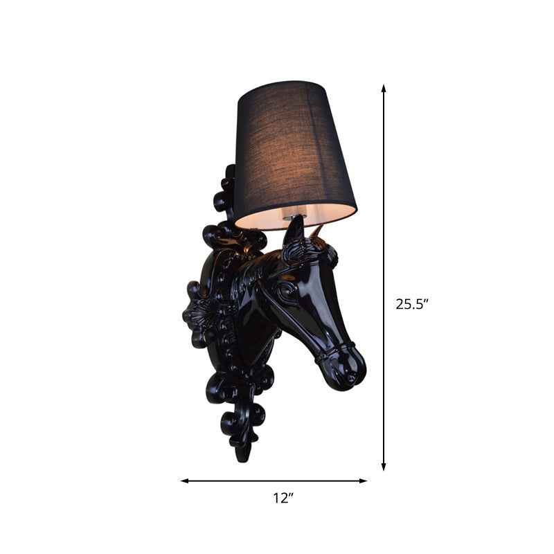 Skørter | 1 Bulb Horse Wall Lamp Classic Black/White Resin Wall Mounted Lamp with Cone Fabric Shade