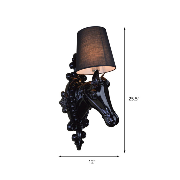 Skørter | 1 Bulb Horse Wall Lamp Classic Black/White Resin Wall Mounted Lamp with Cone Fabric Shade
