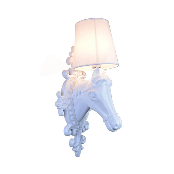 Skørter | 1 Bulb Horse Wall Lamp Classic Black/White Resin Wall Mounted Lamp with Cone Fabric Shade