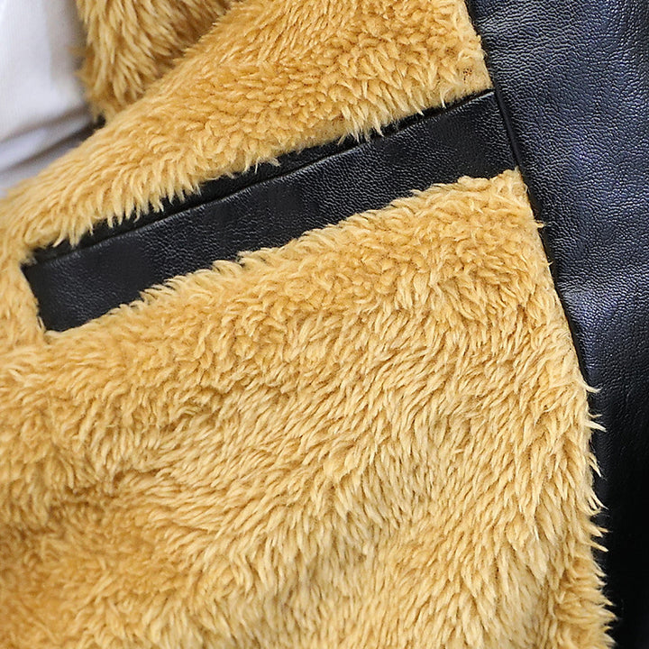 Men's Elegant Synthetic Leather Jacket with Warm Lining Lisslune
