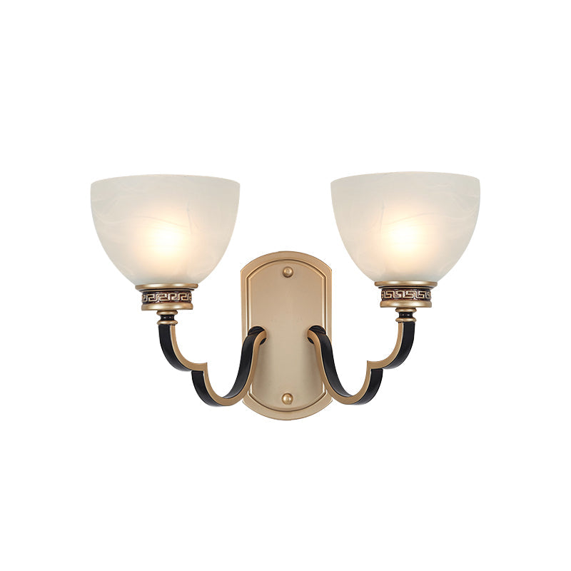 Skørter | Gold Dome Wall Mount Light Traditional Frosted Glass 1/2-Light Living Room Wall Lamp with Wavy Arm