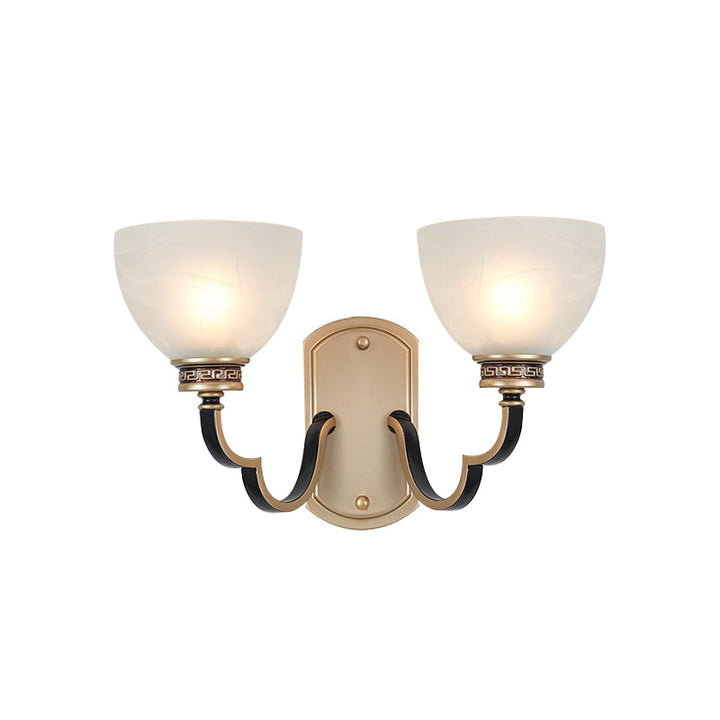 Skørter | Gold Dome Wall Mount Light Traditional Frosted Glass 1/2-Light Living Room Wall Lamp with Wavy Arm