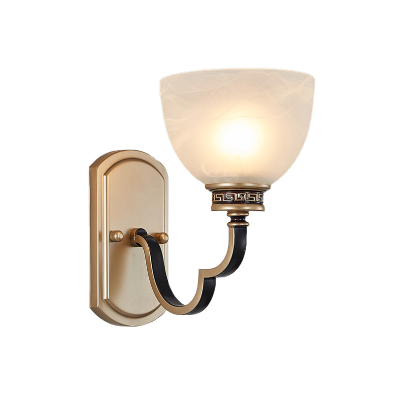 Skørter | Gold Dome Wall Mount Light Traditional Frosted Glass 1/2-Light Living Room Wall Lamp with Wavy Arm