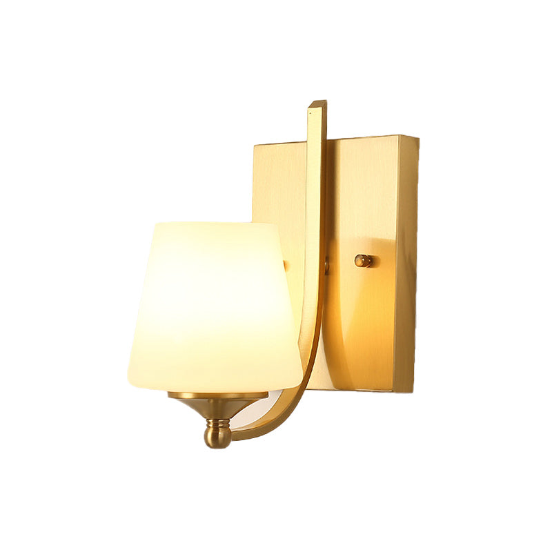 Skørter | Frosted Glass Brass Wall Lamp Conical 1-Light Modern Wall-Mounted Light with Curved Arm for Entrance
