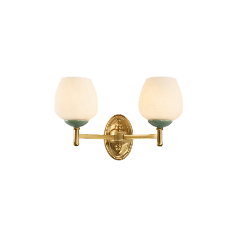 Skørter | Opal Glass Tapered Wall Lamp Modern 1/2-Light Wall Mounted Lighting Fixture with Porcelain Shade in Gold