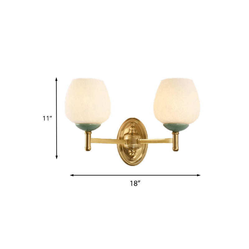 Skørter | Opal Glass Tapered Wall Lamp Modern 1/2-Light Wall Mounted Lighting Fixture with Porcelain Shade in Gold