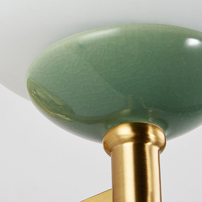 Skørter | Opal Glass Tapered Wall Lamp Modern 1/2-Light Wall Mounted Lighting Fixture with Porcelain Shade in Gold