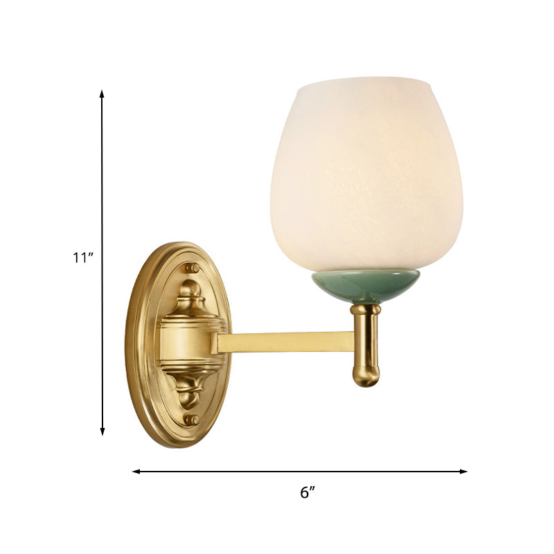 Skørter | Opal Glass Tapered Wall Lamp Modern 1/2-Light Wall Mounted Lighting Fixture with Porcelain Shade in Gold