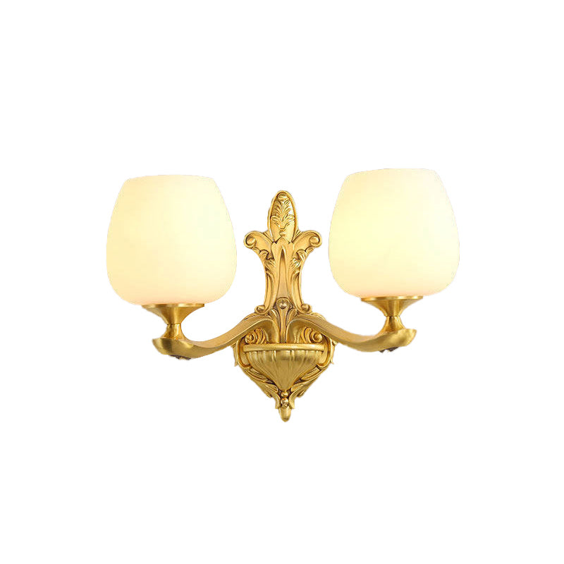 Skørter | Cone-shaped ivory-colored glass wall lamp vintage 1/2-bowl bedroom wall lighting fixture in gold