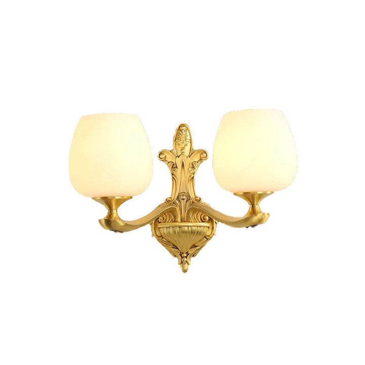 Skørter | Cone-shaped ivory-colored glass wall lamp vintage 1/2-bowl bedroom wall lighting fixture in gold
