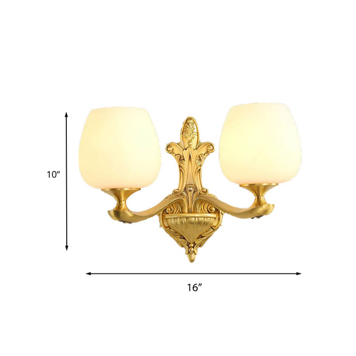 Skørter | Cone-shaped ivory-colored glass wall lamp vintage 1/2-bowl bedroom wall lighting fixture in gold