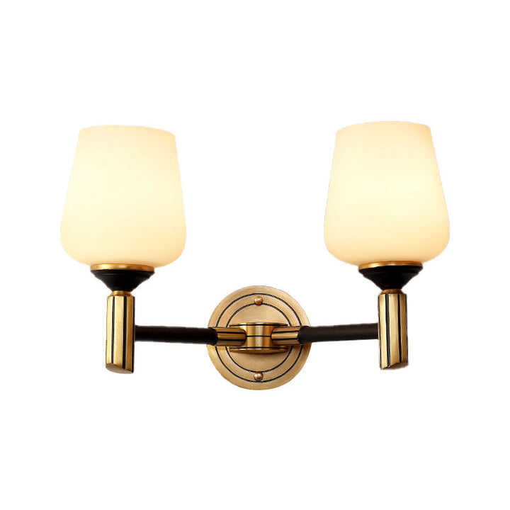 Skørter | Vintage Conical Wall Lamp 1/2-Cup Frosted Glass Wall Candle Holder Lighting in Black-Gold for Hall