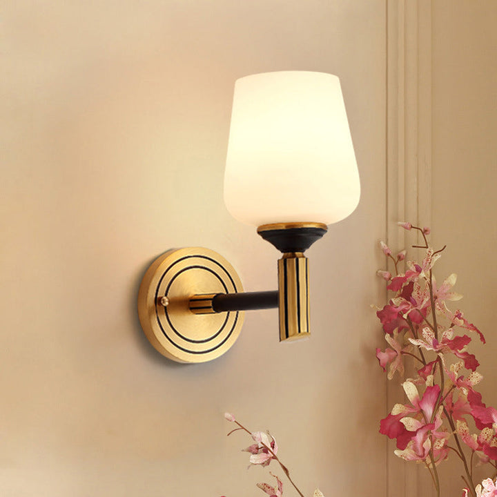 Skørter | Vintage Conical Wall Lamp 1/2-Cup Frosted Glass Wall Candle Holder Lighting in Black-Gold for Hall