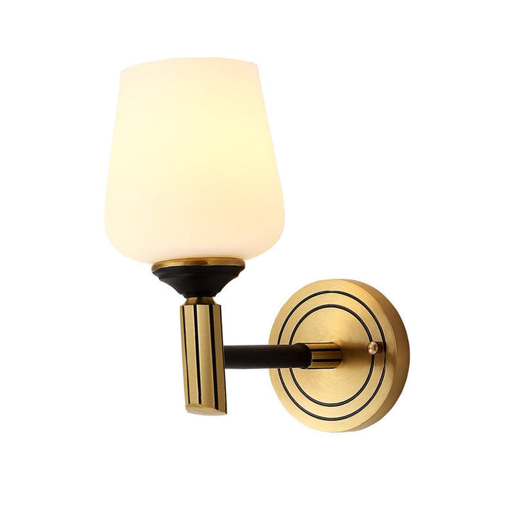 Skørter | Vintage Conical Wall Lamp 1/2-Cup Frosted Glass Wall Candle Holder Lighting in Black-Gold for Hall