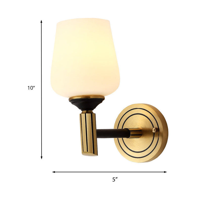 Skørter | Vintage Conical Wall Lamp 1/2-Cup Frosted Glass Wall Candle Holder Lighting in Black-Gold for Hall