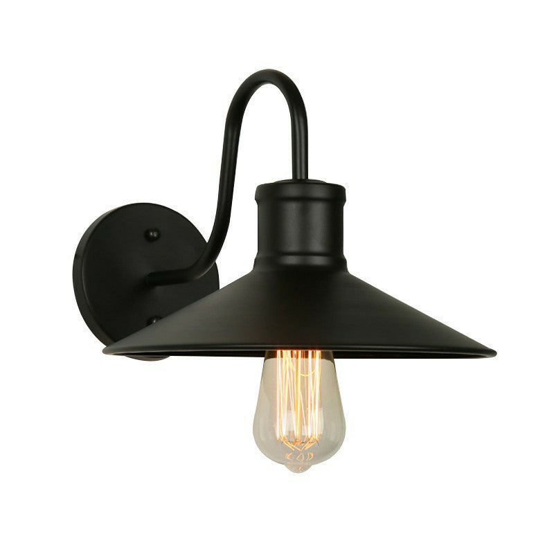 Skørter | Black Conical Wall Lamp Industrial Metal 1 Head Corridor Gooseneck Wall Sconces with Cage