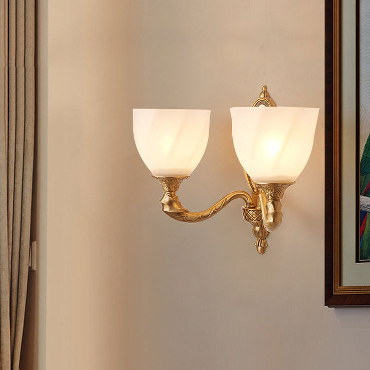 Skørter | 1/2 Lichten Frosted Glass Wall Lamp Retro Gold Dome Entrance Wall Lamp with Metal Curled Arm