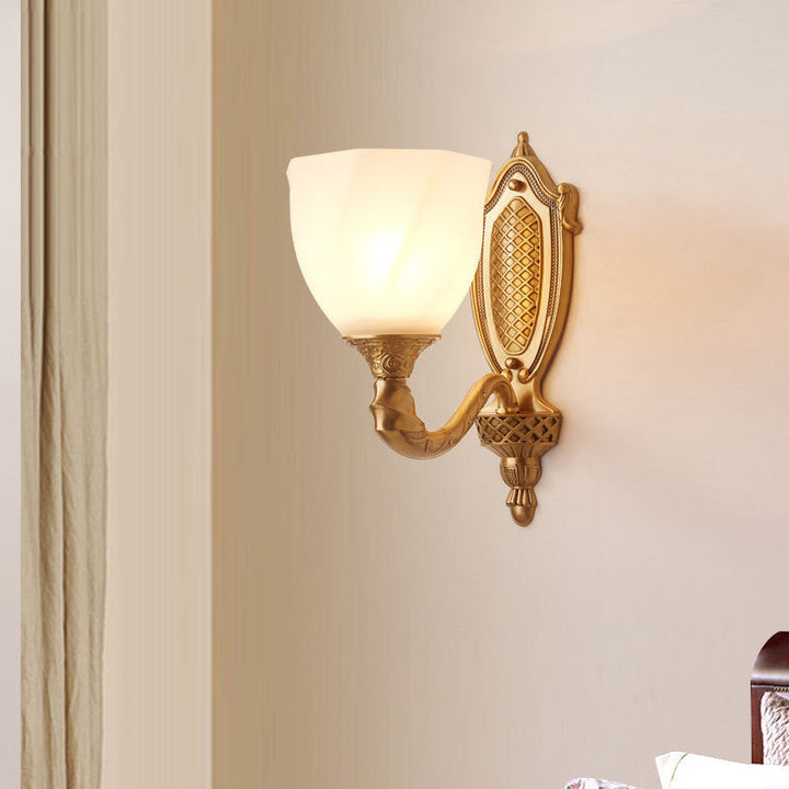 Skørter | 1/2 Lichten Frosted Glass Wall Lamp Retro Gold Dome Entrance Wall Lamp with Metal Curled Arm