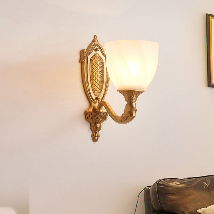 Skørter | 1/2 Lichten Frosted Glass Wall Lamp Retro Gold Dome Entrance Wall Lamp with Metal Curled Arm