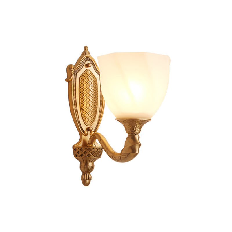 Skørter | 1/2 Lichten Frosted Glass Wall Lamp Retro Gold Dome Entrance Wall Lamp with Metal Curled Arm