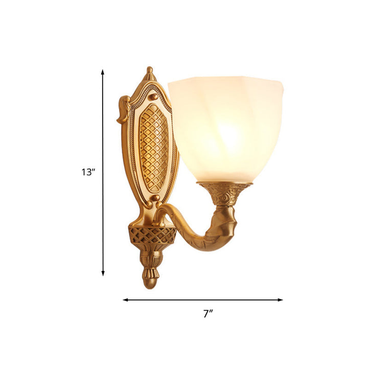 Skørter | 1/2 Lichten Frosted Glass Wall Lamp Retro Gold Dome Entrance Wall Lamp with Metal Curled Arm