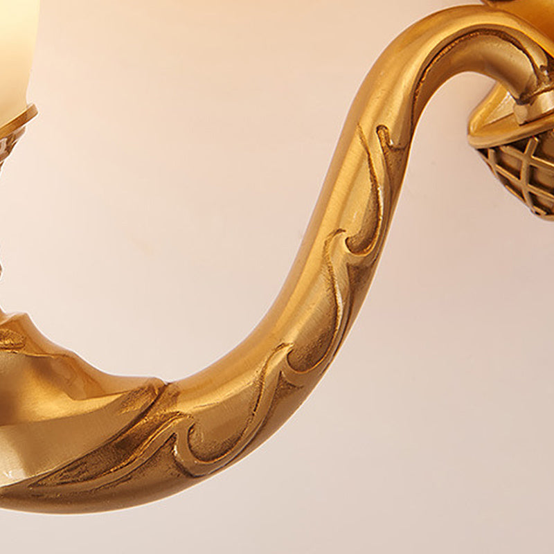 Skørter | 1/2 Lichten Frosted Glass Wall Lamp Retro Gold Dome Entrance Wall Lamp with Metal Curled Arm