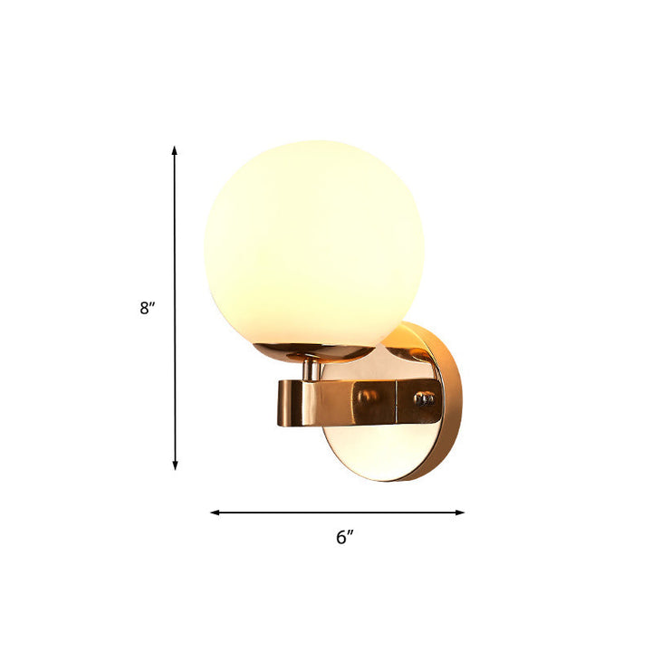 Skørter | Single bulb wall light with spherical opaline glass vintage style bedroom wall light in chrome/gold