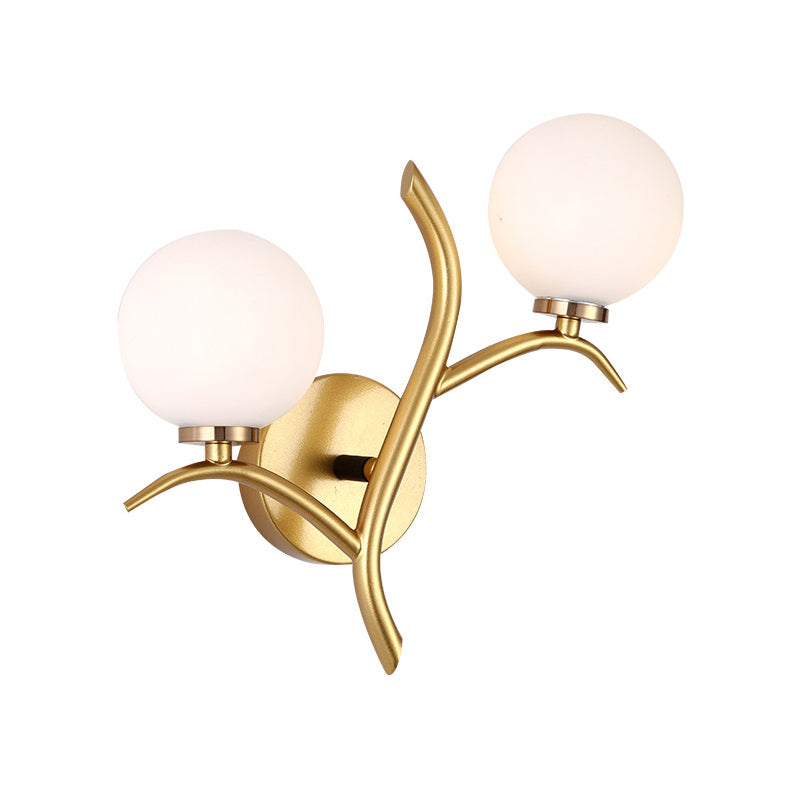 Skørter | 2 Lamps White Glass Wall Lamp Modern Gold/Black Globe Dining Table Wall Light with Branch-shaped Arm