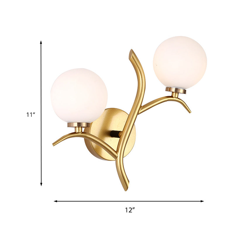 Skørter | 2 Lamps White Glass Wall Lamp Modern Gold/Black Globe Dining Table Wall Light with Branch-shaped Arm