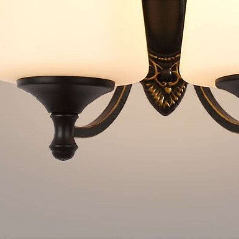 Skørter | Retro Conical Wall Light 1/2-Light White Glass Wall Mounted Light with Metal Curved Arm in Black