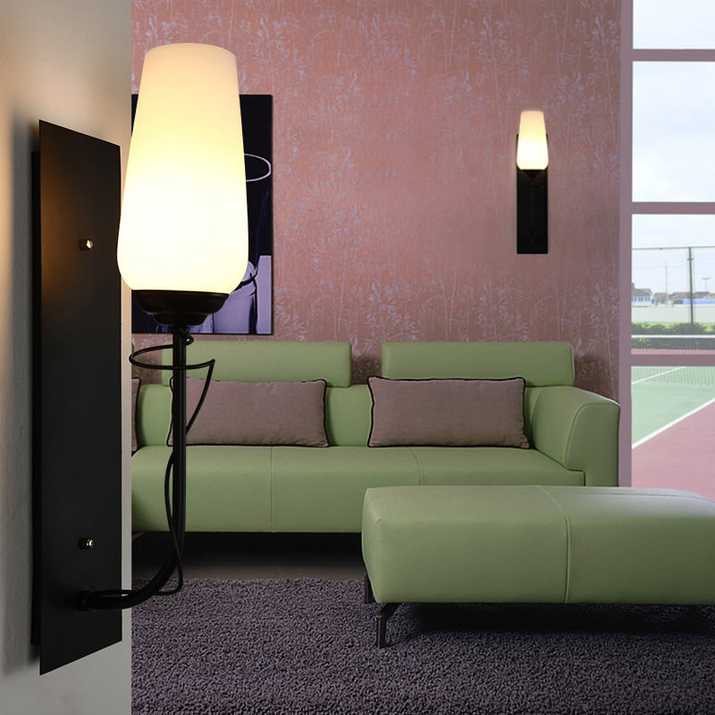 Skørter | Opal Glass Tapered Wall Lamp Vintage Style Single Light Living Room Wall Lamp in Black