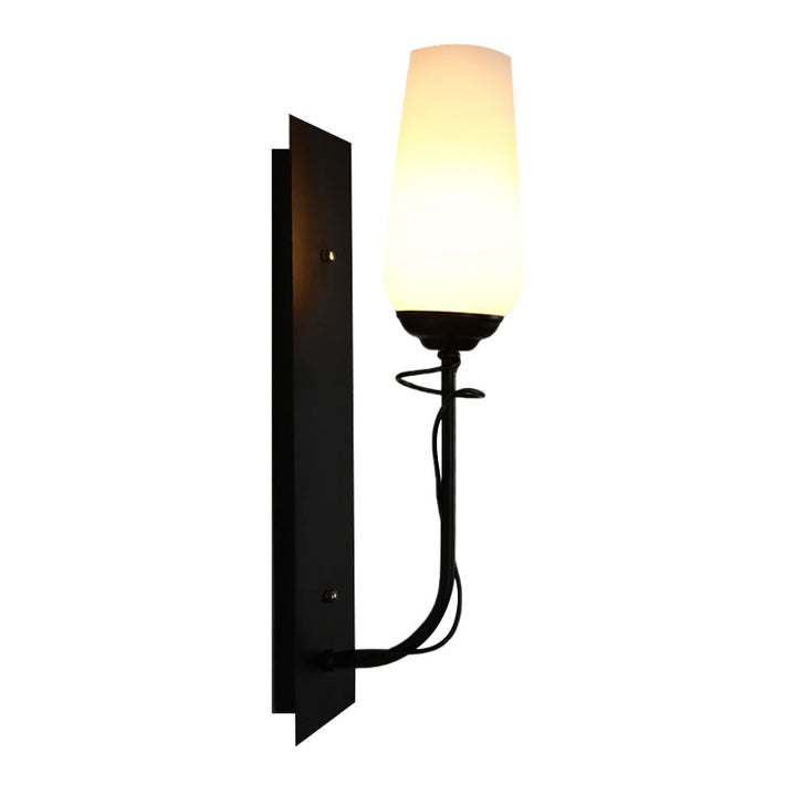 Skørter | Opal Glass Tapered Wall Lamp Vintage Style Single Light Living Room Wall Lamp in Black
