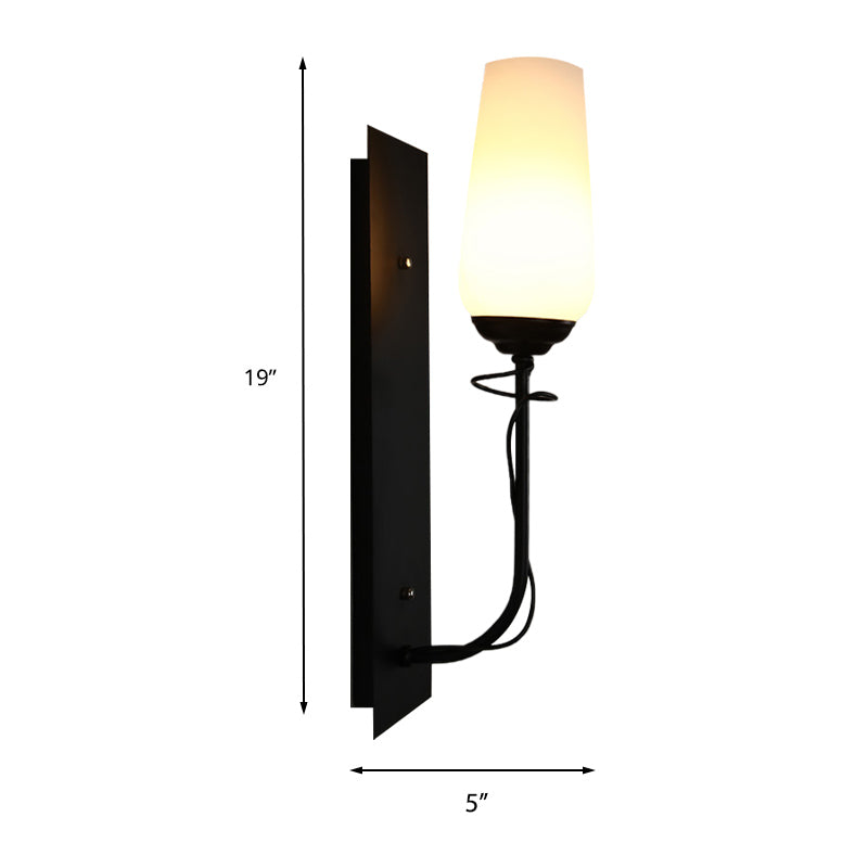 Skørter | Opal Glass Tapered Wall Lamp Vintage Style Single Light Living Room Wall Lamp in Black