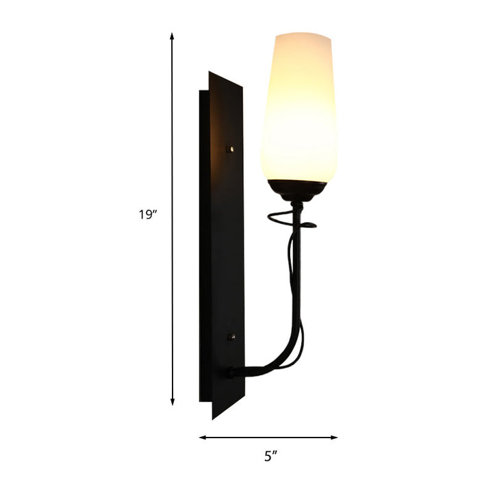 Skørter | Opal Glass Tapered Wall Lamp Vintage Style Single Light Living Room Wall Lamp in Black