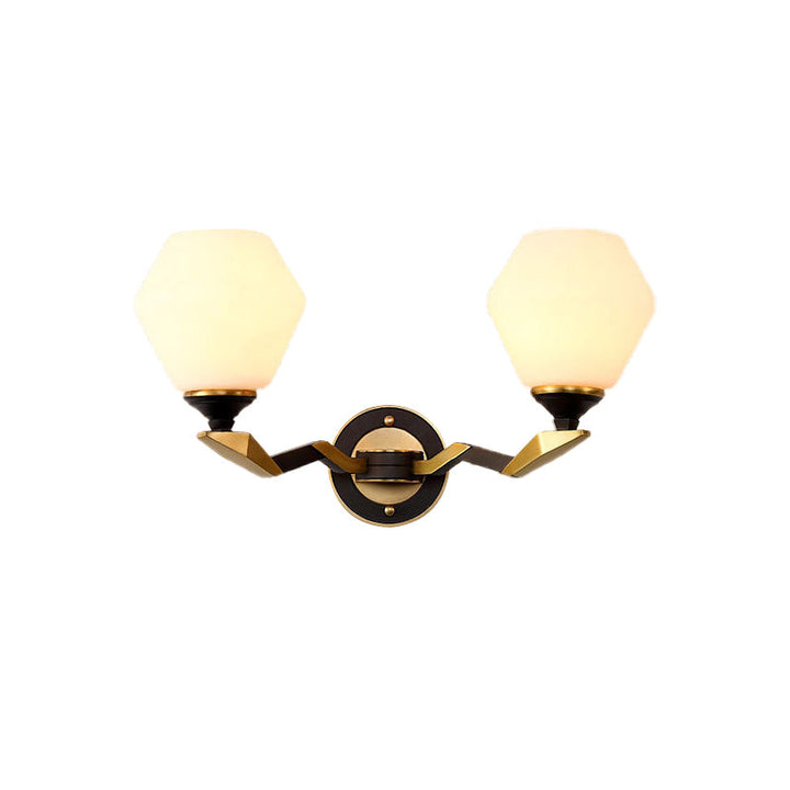 Skørter | Black-Gold 1/2-Light Wall Lamp Antique Ivory Glass Geometric Wall Lights with Curved Arm for Bedroom