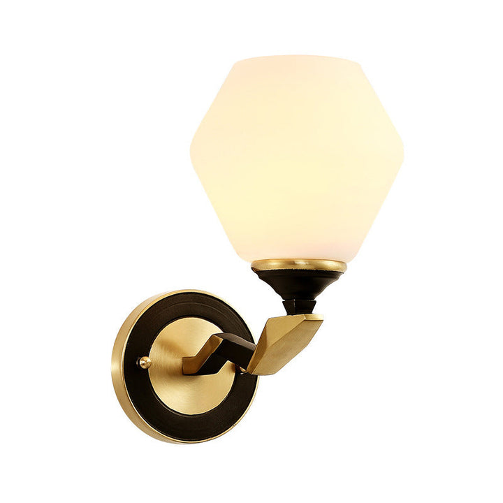 Skørter | Black-Gold 1/2-Light Wall Lamp Antique Ivory Glass Geometric Wall Lights with Curved Arm for Bedroom