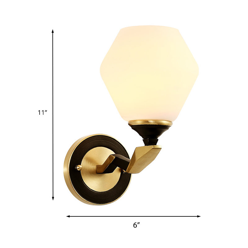 Skørter | Black-Gold 1/2-Light Wall Lamp Antique Ivory Glass Geometric Wall Lights with Curved Arm for Bedroom