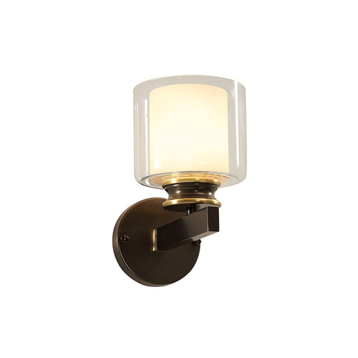 Skørter | Black 1-Light Wall Mounted Fixture Traditional Metal Cylinder Wall Light with Double-Tier Glass Shade for Bedroom
