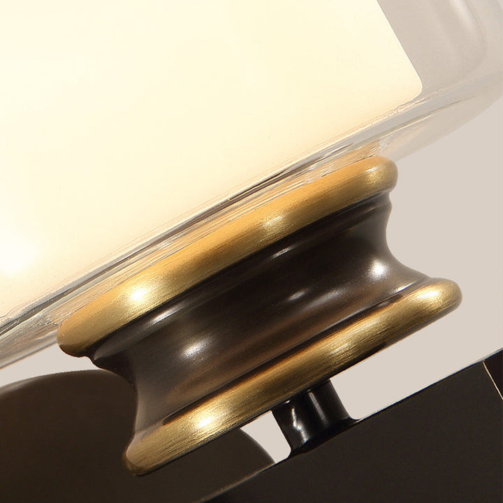 Skørter | Black 1-Light Wall Mounted Fixture Traditional Metal Cylinder Wall Light with Double-Tier Glass Shade for Bedroom