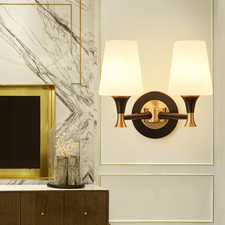 Skørter | Tapered Bedroom Wall Lighting Retro Matte Glass 1/2-Light Black Wall Lamp with Metal Clean-Lined Arm