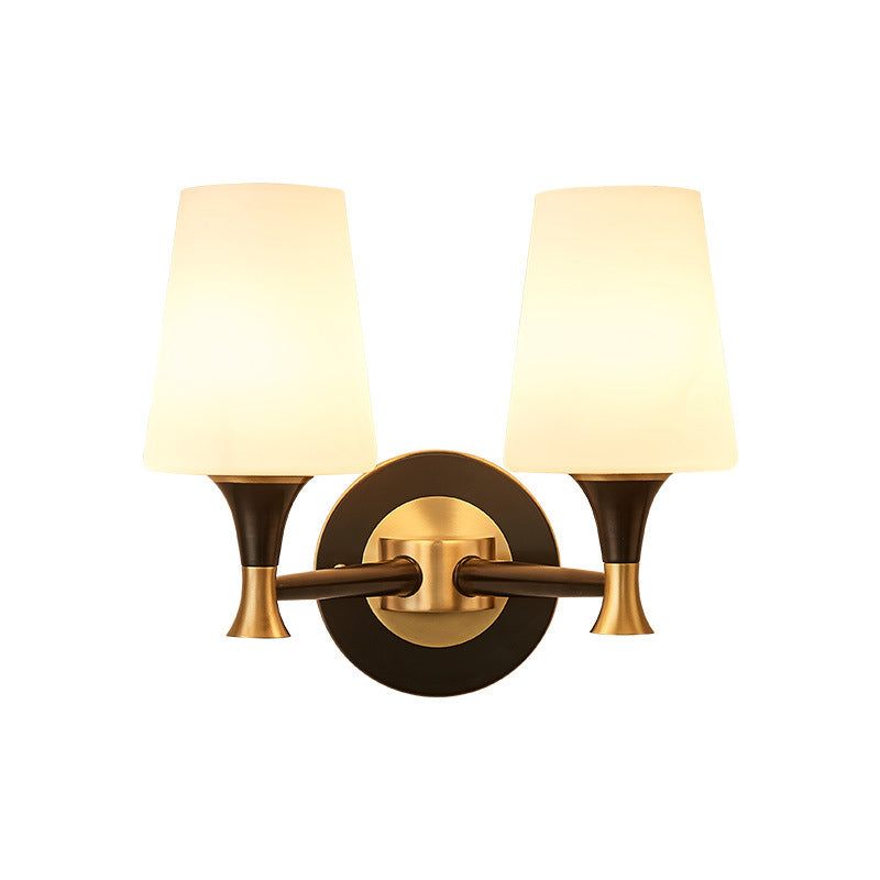 Skørter | Tapered Bedroom Wall Lighting Retro Matte Glass 1/2-Light Black Wall Lamp with Metal Clean-Lined Arm